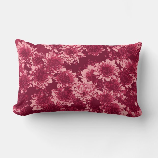 Moderne grafische Dahlia-Muster, Burgund und Rosa Lendenkissen (Vorderseite)