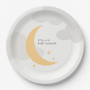 Moderne Grafische Mond Sterne Wolken Baby Shower Pappteller