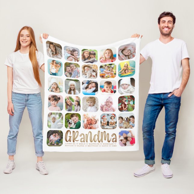 Moderne GRANDMA 27 FotoCollage Personalisiert Fleecedecke (Beispiel)