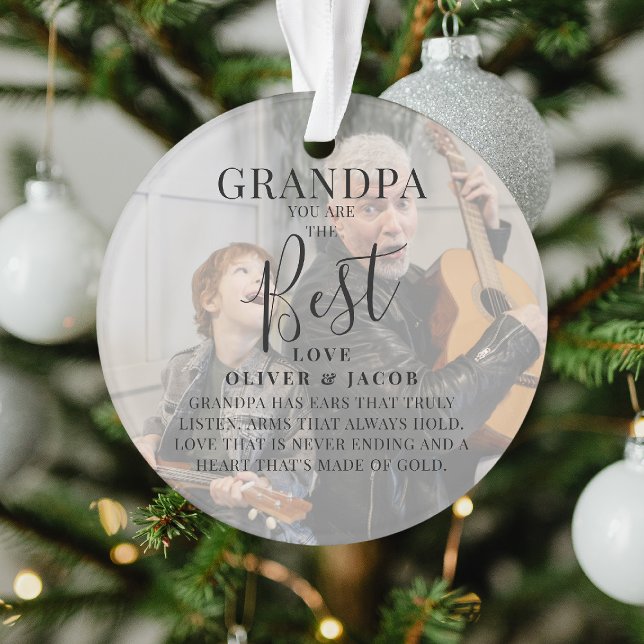 Moderne "GRANDPA" 2 Foto Namen & Zitat Weihnachten Ornament (Von Creator hochgeladen)