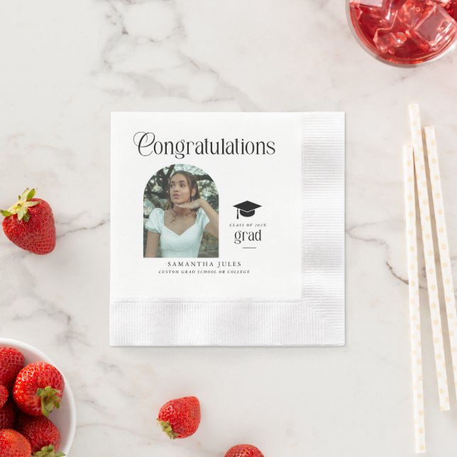 Moderne Gratulation Abschlussfoto Abschluss Bogen Serviette (Beispiel)