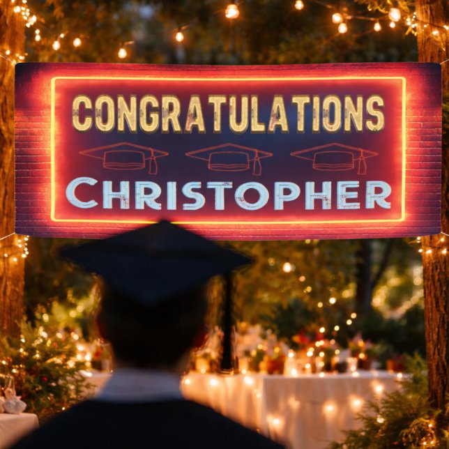 Moderne Gratulations-Abschlussfeier Banner (Cool Neon Looking Congratulations Banner for your graduate. Party decor. )