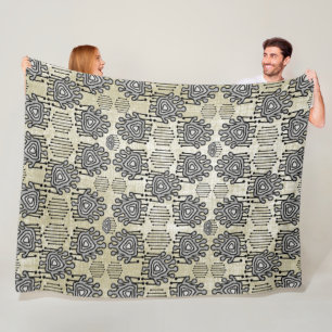 Moderne Grau Beige Retro Tribal Punkte iKat Muster Fleecedecke