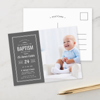 Moderne graue Baby Boy Foto Taufe