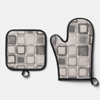 Moderne graue bemalte Flecken  Ofenhandschuh & Topflappen-Set