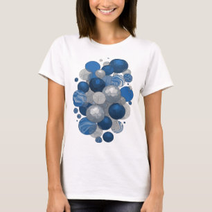 Moderne graue Blau- und Weißkugeln Design T-Shirt