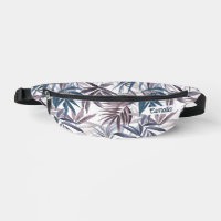 Moderne graue blaue tropische Leaf Name Custom Tra