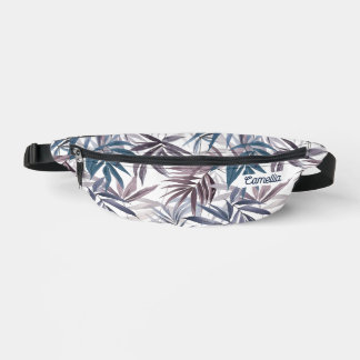 Moderne graue blaue tropische Leaf Name Custom Tra Bauchtasche