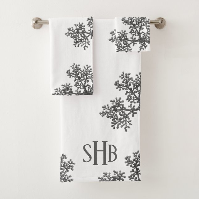 Moderne graue Blumenknospen Badhandtuch Set (Insitu)