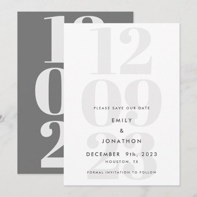 Moderne graue Datums-Typografie Save The Date (Vorne/Hinten)