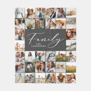Moderne graue Drehbuchfamilie mit mehreren Fotos Fleecedecke