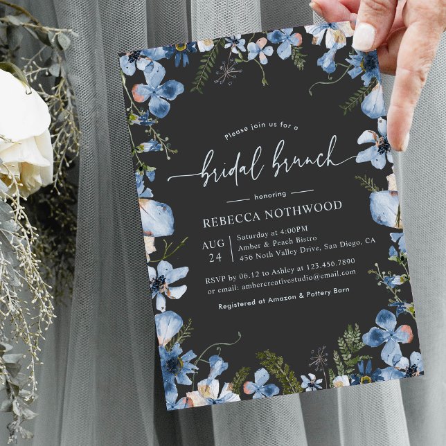 Moderne graue Dusty Blue Floral Bridal Brunch Dusc Einladung (Von Creator hochgeladen)
