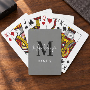 Moderne graue Familienmonogramm-Bestellung Spielkarten