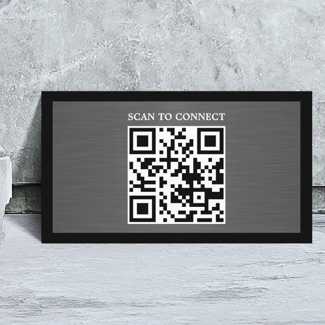 Moderne graue Faux-Metall-Schwarz QR-Code-Bold Visitenkarte (Von Creator hochgeladen)