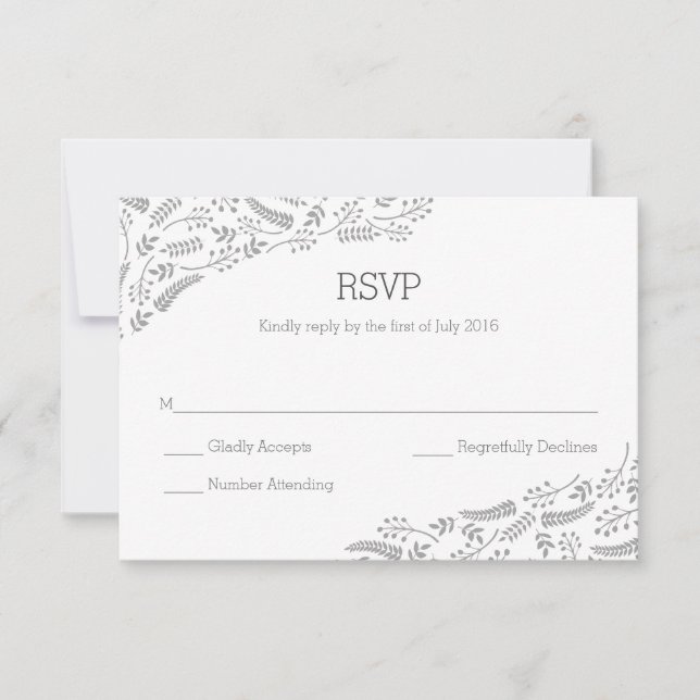Moderne graue Foliage RSVP-Karte RSVP Karte (Vorderseite)