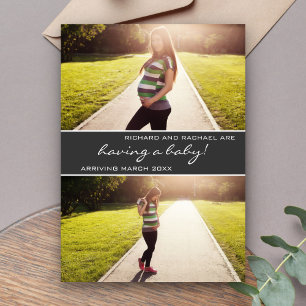 Moderne graue Foto Collage Pregnancy Ankündigung