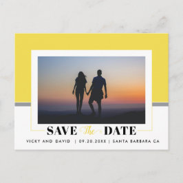 Moderne graue, gelbe Hochzeit Das Date-Foto speich Postkarte