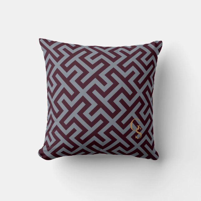 Moderne graue, geometrische Hauptmuster monogramm Kissen (Vorderseite)
