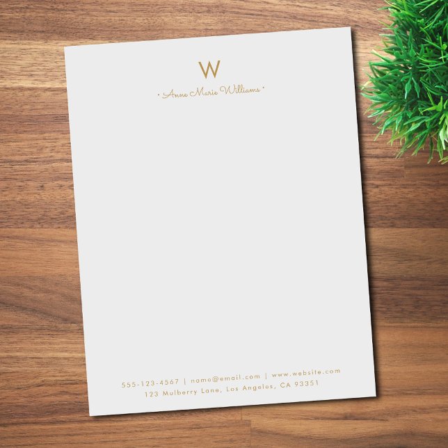 Moderne graue goldene Schriftmonogramm Briefbogen (Von Creator hochgeladen)