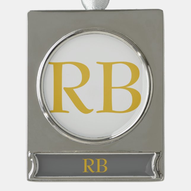 Moderne graue goldfarbene Monogram-Namenseingaben Banner-Ornament Silber (Vorderseite)