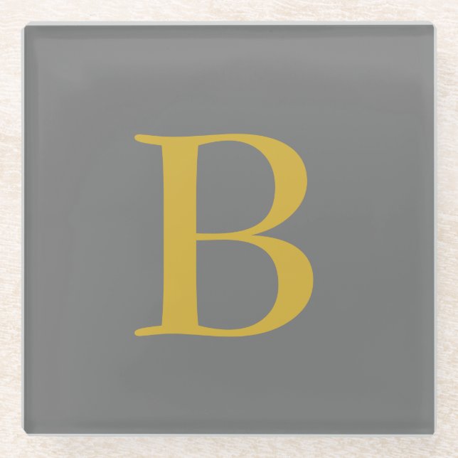 Moderne graue goldfarbene Monogram-Namenseingaben Glasuntersetzer (Vorderseite)