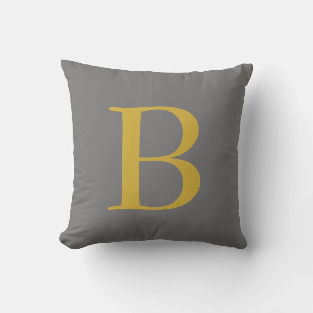Moderne graue goldfarbene Monogram-Namenseingaben Kissen (Vorderseite)