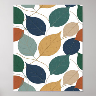 Moderne graue Grafik Herbstblätter Poster