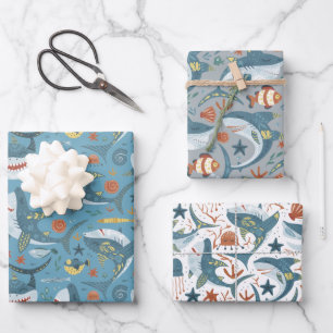 Moderne Graue Haie Ozean Geburtstagsgeschenke Geschenkpapier Set