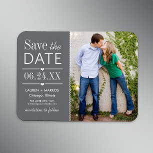 Moderne graue Herzen Hochzeit Foto Save-the-Date Magnet