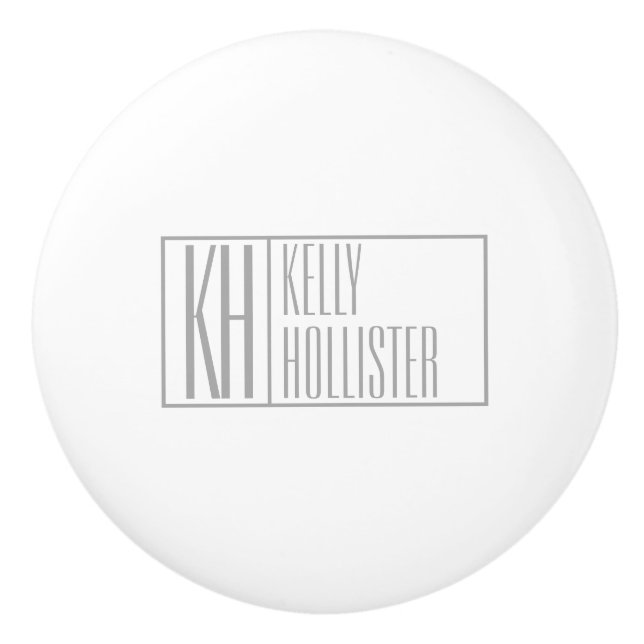 Moderne graue Initialen und Namen-Logo Keramikknauf (Vorderseite)
