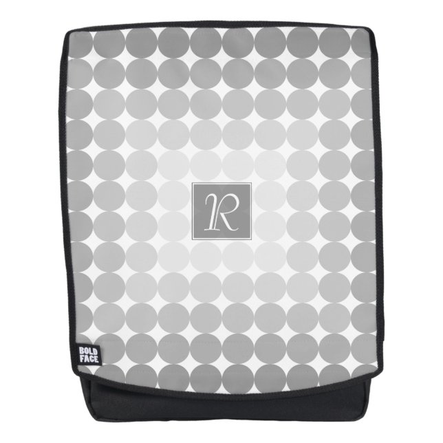 Moderne graue Kreise Monogramm Rucksack (Vorderseite)