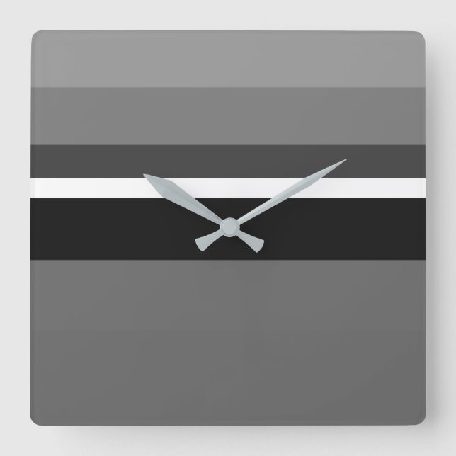 Moderne graue monochrome horizontale Rechtecke Quadratische Wanduhr (Vorderseite)