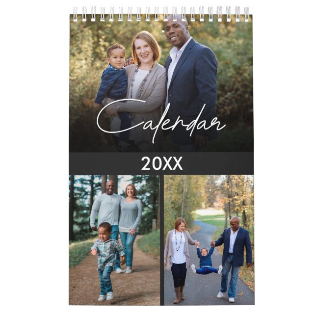 Moderne graue Multi-Foto Familie & Freunde maßgesc Kalender (Titelbild)