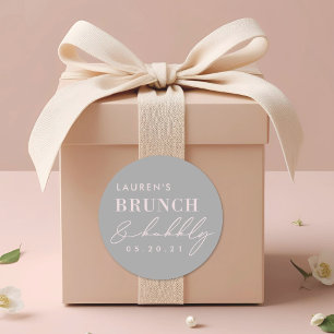 Moderne graue rosa Brunch- und Sprudel-Brautjungfe Runder Aufkleber