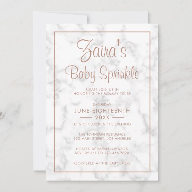 Moderne graue Rose Gold Girl Baby Sprinkle Einladung (Vorderseite)