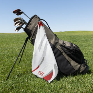 Moderne graue rote geometrische Monogramm Golfhandtuch