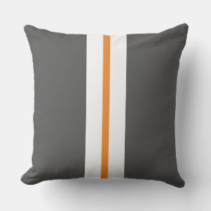 Moderne graue, schlanke, orange Streifen Kissen