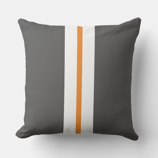 Moderne graue, schlanke, orange Streifen Kissen (Vorderseite)
