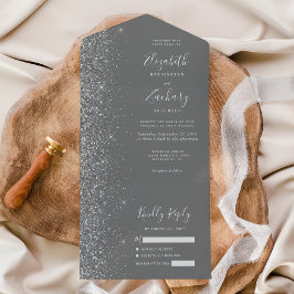 Moderne graue Silver Glitzer Hochzeit All In One Einladung