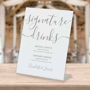 Moderne graue Skript Hochzeit Signature Drinks Sockelschild