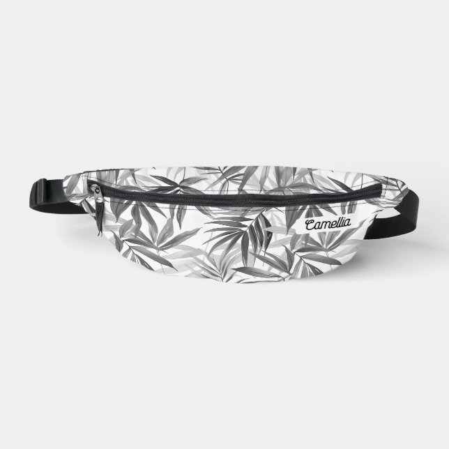 Moderne graue tropische Muster Name Custom Travel Bauchtasche (Vorderseite)