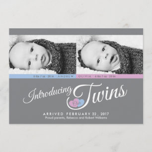 Moderne graue Twins Custom Foto Birth Ankündigung