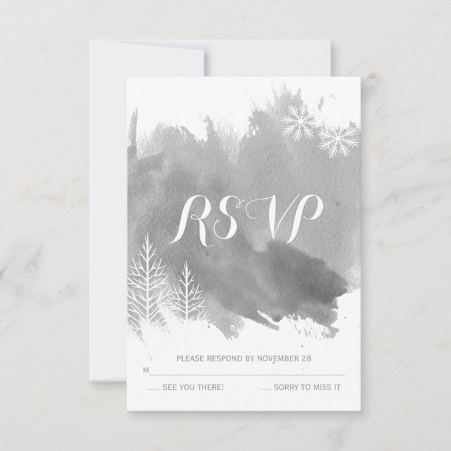Moderne graue UAWG für Hochzeiten im Winter RSVP Karte (Vorderseite)