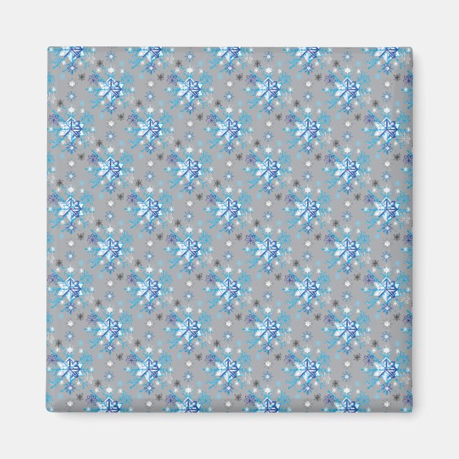 Moderne graue und blaue Holiday Snowflakes Muster Magnet (Vorne)