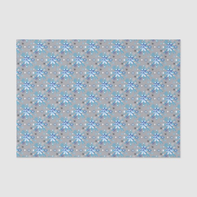 Moderne graue und blaue Holiday Snowflakes Muster Seidenpapier (Vorderseite)