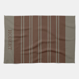 moderne graue und braune Streifen Muster Monogramm Geschirrtuch