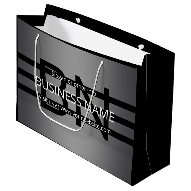 Moderne graue und horizontale schwarze Streifen Große Geschenktüte (Vorderseite Schrägansicht)