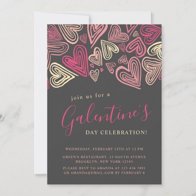 Moderne Graue und rosa Galentin Einladung (Vorderseite)
