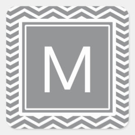 Moderne graue und weiße Chevronen mit Monogramm Quadratischer Aufkleber