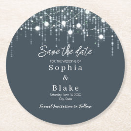 Moderne graue und weiße Hangleuchten Save the Date Runder Pappuntersetzer